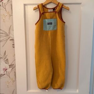Patagonia Mustard Fleece Infant Overalls with Aqua Pocket